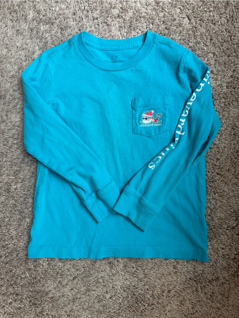 Vineyard Vines Blue Long Sleeve Pocket Tee with Whale Patch